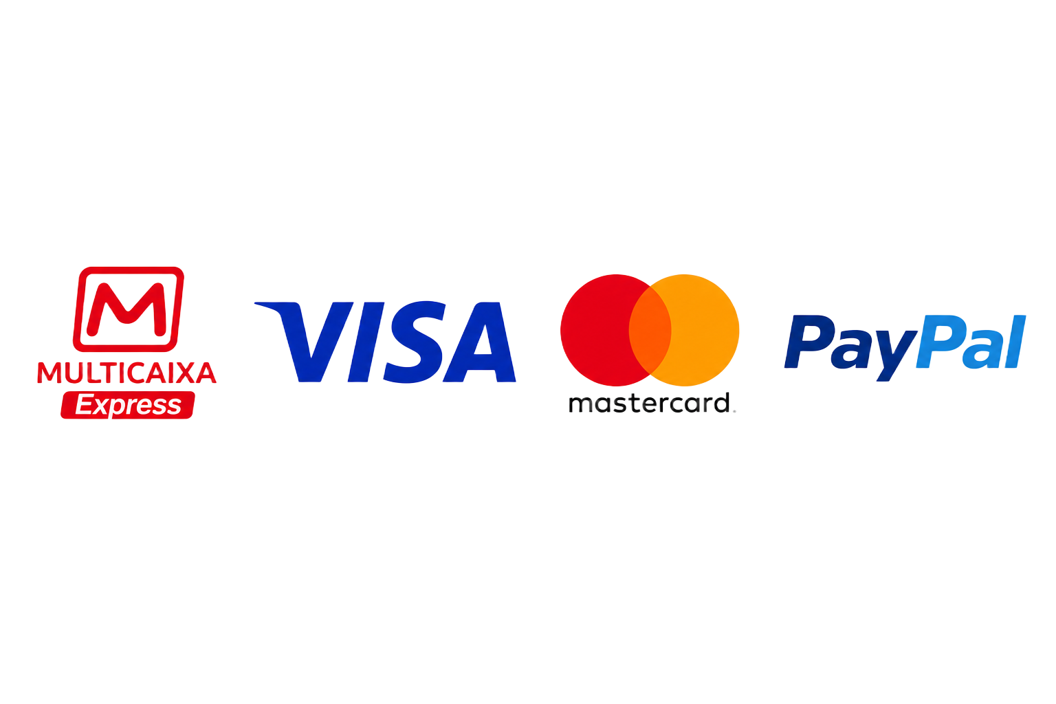 Métodos de pagamento aceites: Multicaixa Express, Visa, Mastercard e PayPal